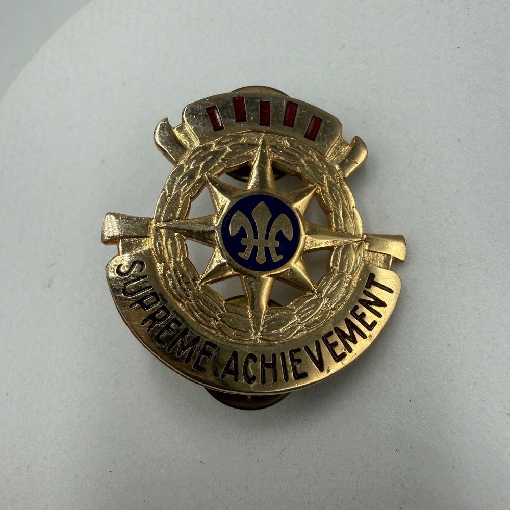Vintage Supreme Achievement Pin Gold Tone Fleur De Lis Enamel Made in USA